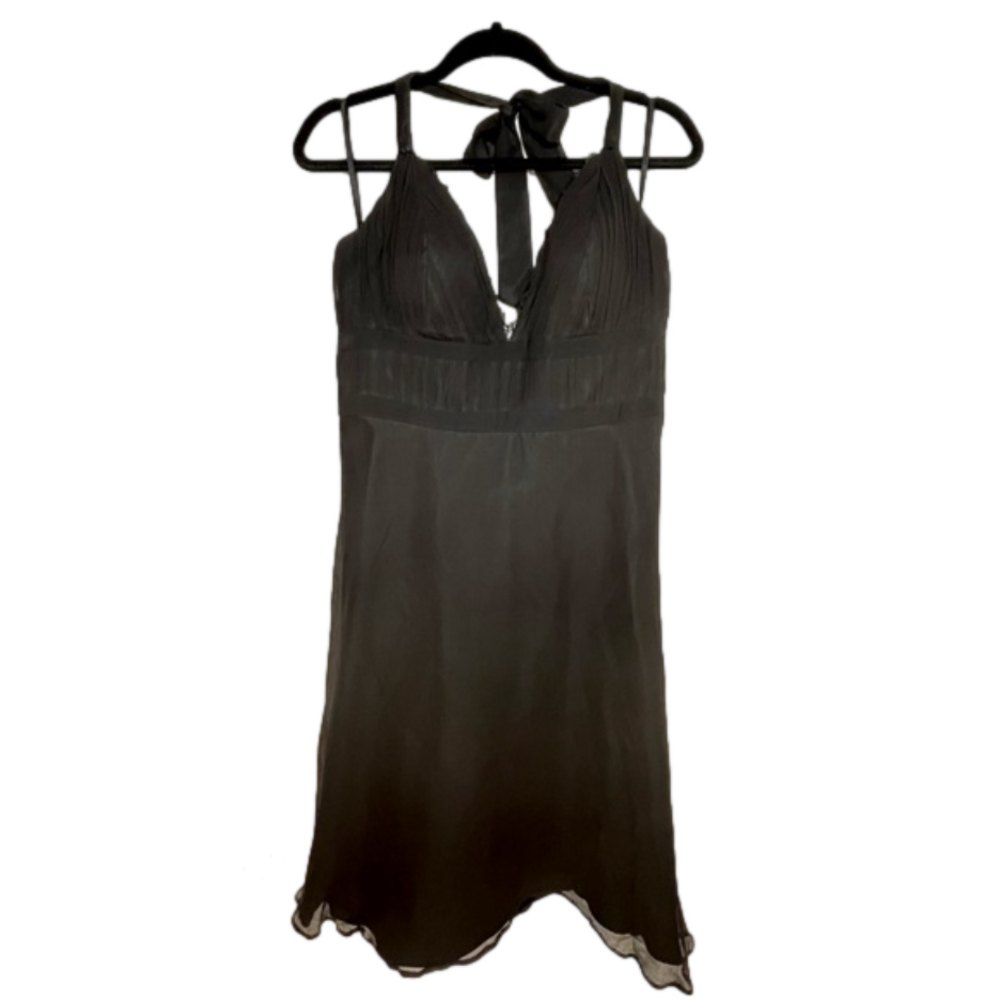 White House Black Market Black Halter Tie Dress, Size 14, 100% Silk